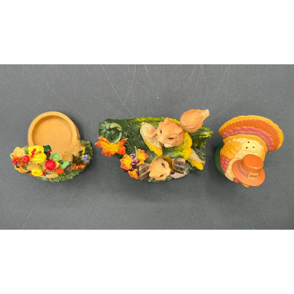 Thanksgiving Fall Decor Set Resin Squirrel Gourd Turkey Shaker Candle Holder